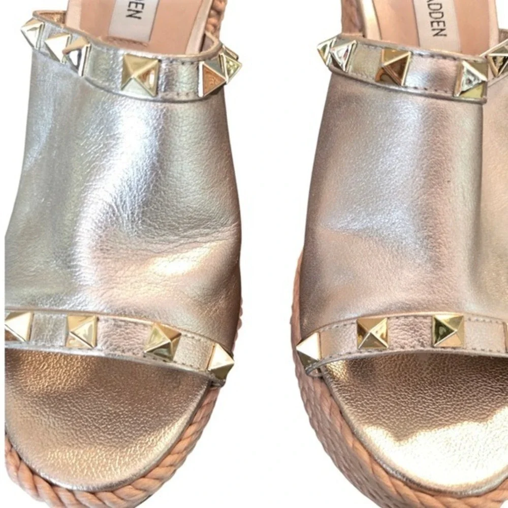 Steve Madden Gold Studded Espadrille‎ Wedge Mules Womens 7.5 Metallic Platform